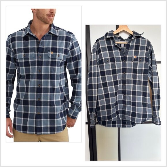 Carhartt Original Fit Blue Plaid Button Down Shirt Men's Medium Cowboy Western - Picture 1 of 13